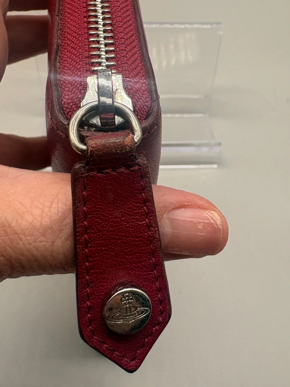 Vivienne Westwood Burgundy Zip-Around Leather Wallet with Orb Emblem